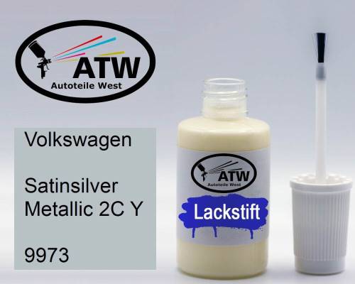 Volkswagen, Satinsilver Metallic 2C Y, 9973: 20ml Lackstift, von ATW Autoteile West.